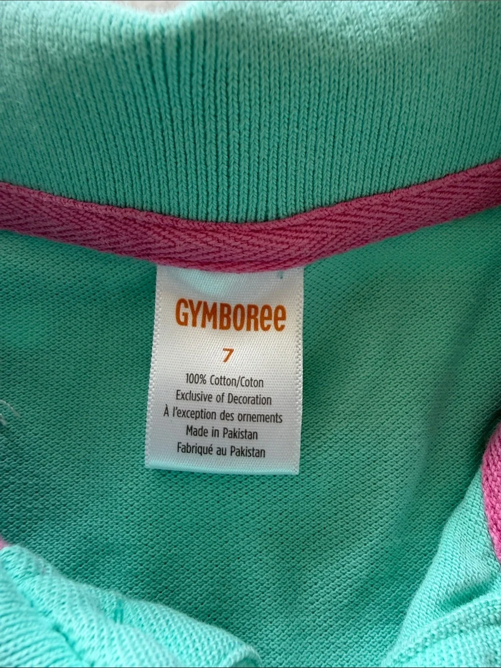Gymboree Mint Green Polo with Pink Flamingo Embroidery